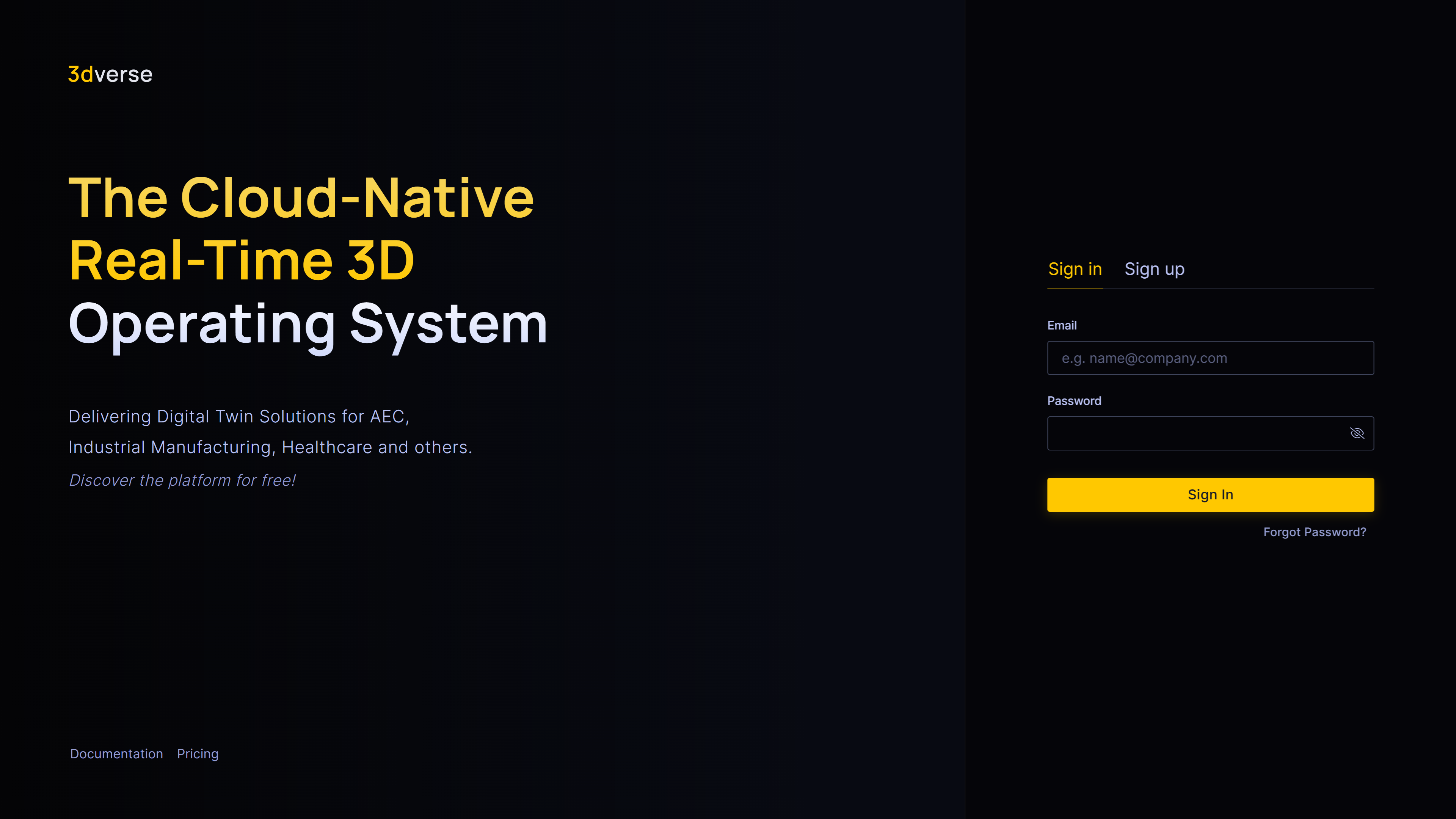3dverse Console login page
