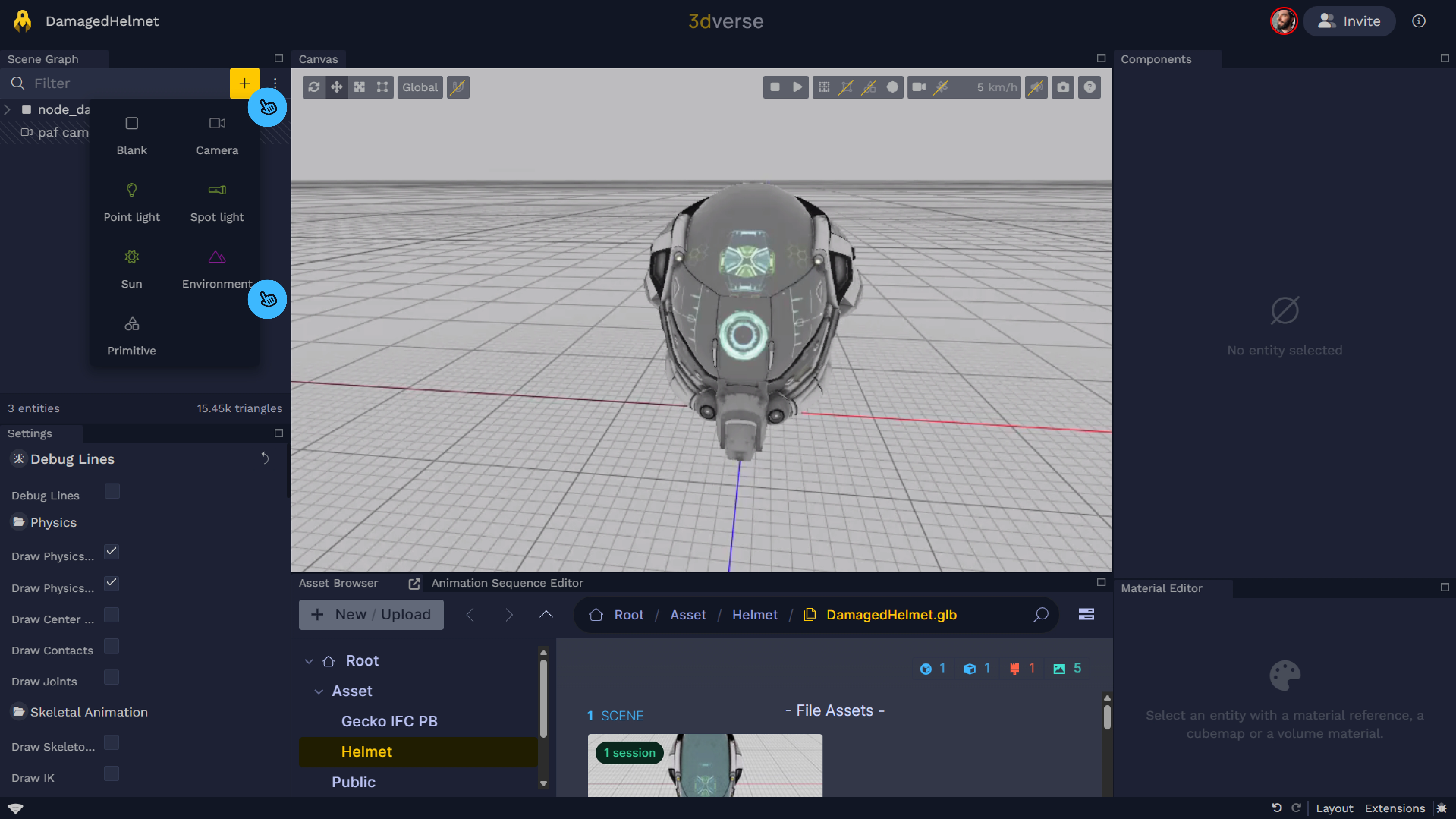 Click on '+' icon on top right of the scene graph and select environment.