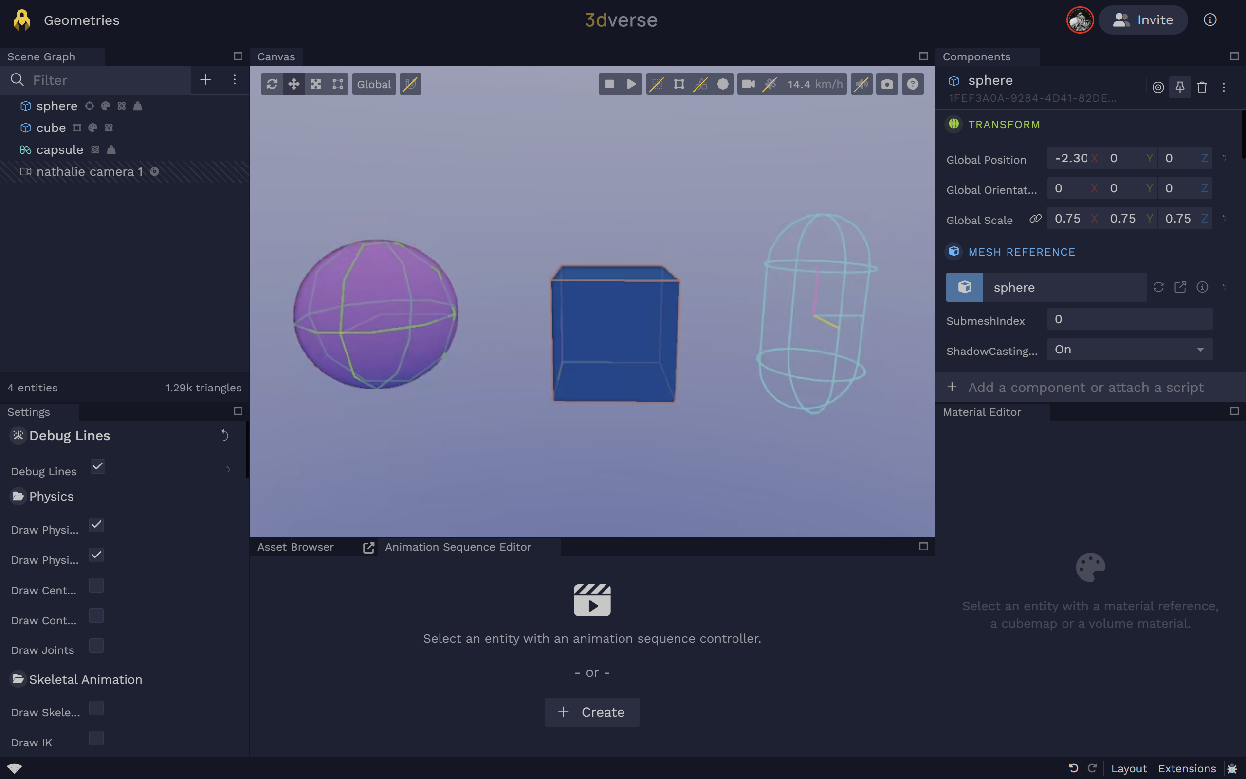 Sphere, box and capsule are valid physics bodies.