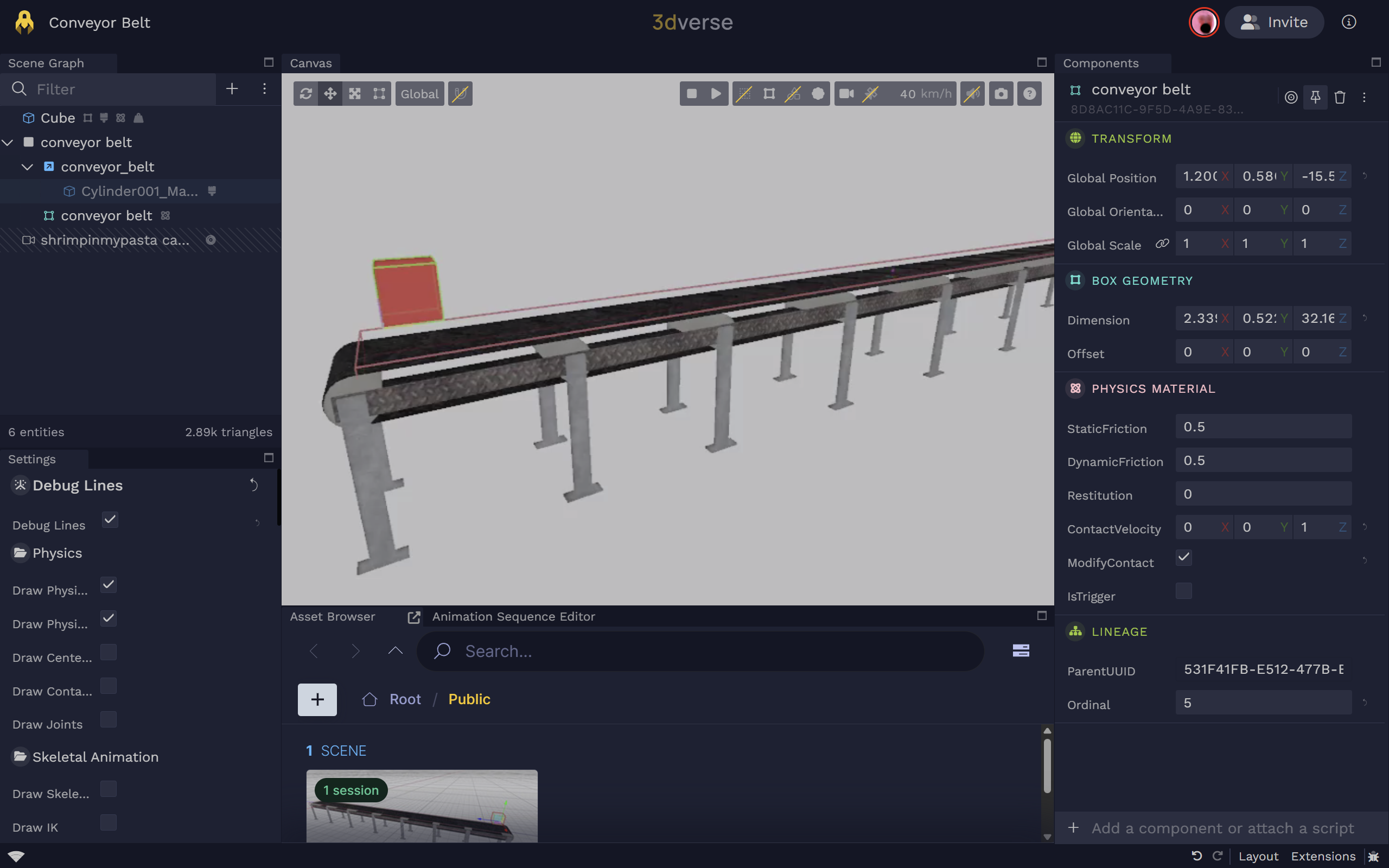 Physics Material Component In Conveyor Belt Setting