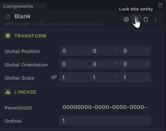 This will keep this entity locked in the components extension, even as you select other entities in the scene graph. To unlock, press the same button.