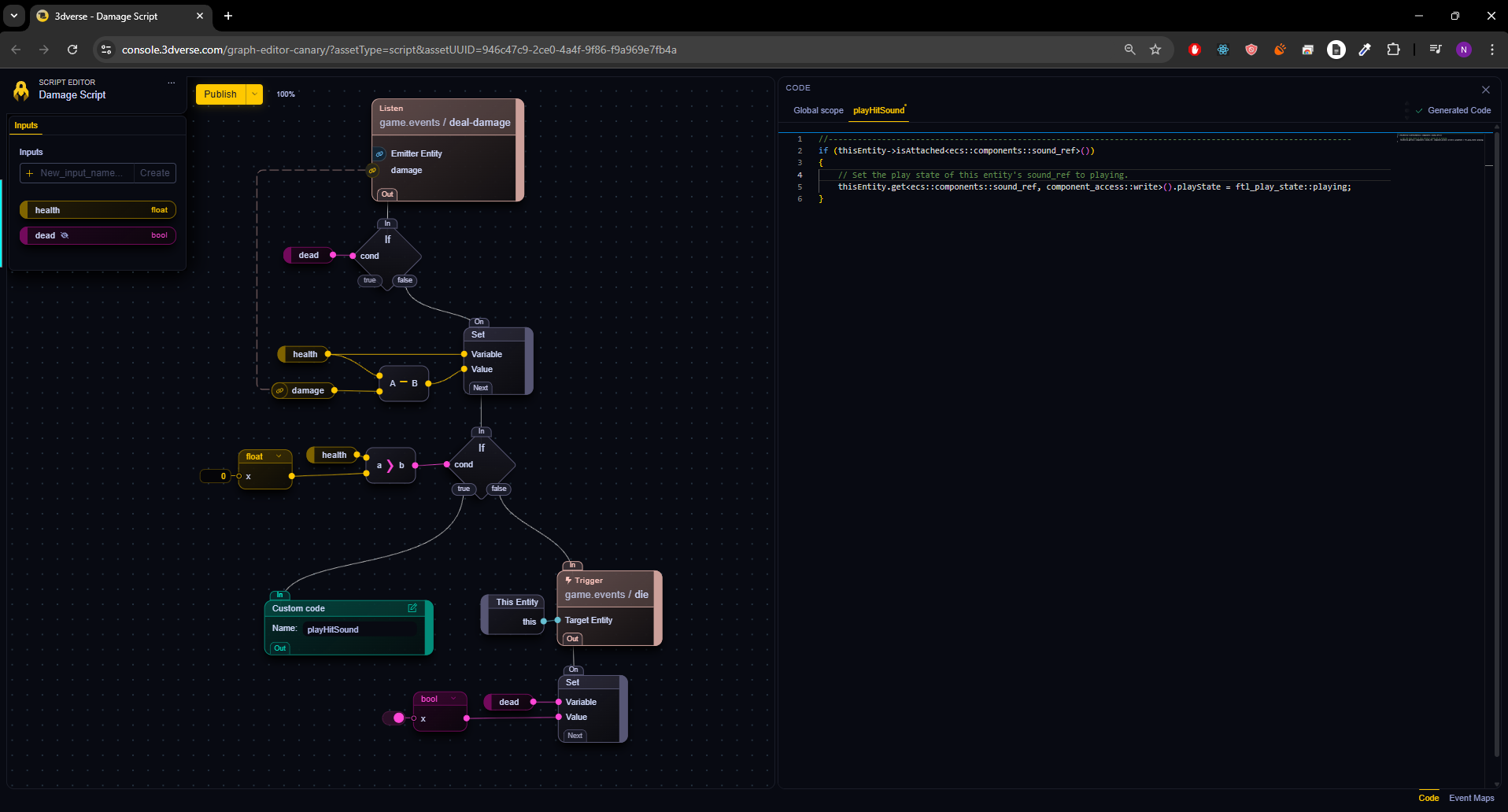 The Script Editor, which contains the Code and Event Maps editor as well.