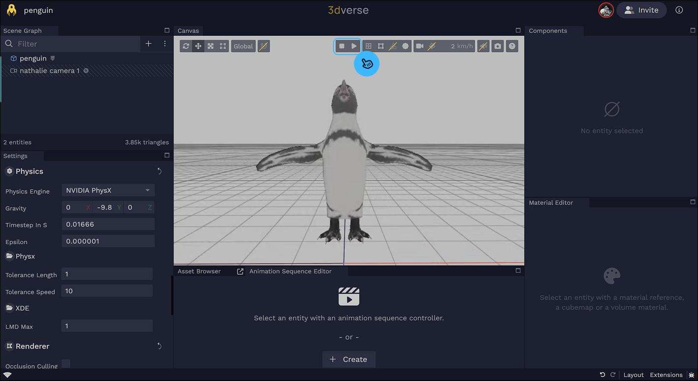 Play and stop buttons for simulation