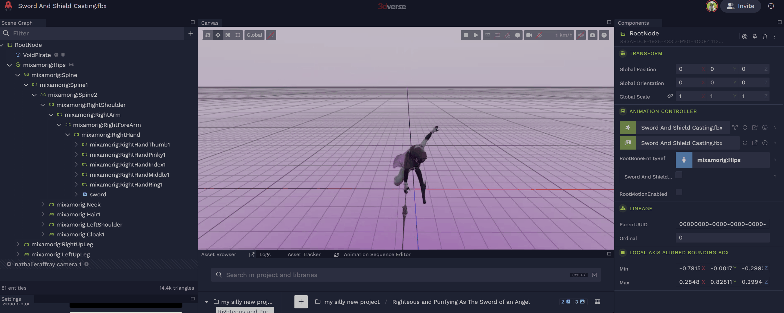 Then once my animation is running again, voila! Sword moves