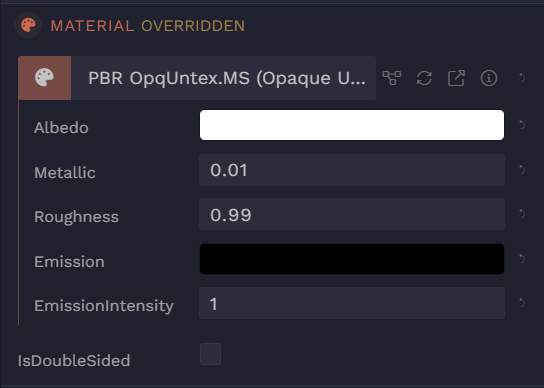 After overriding the Material component, the component is no longer greyed out and you can modify the material values.