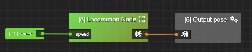 State Editor. My input “speed” will influence the blend of my Blend Space 1D node called “Locomotion Node”