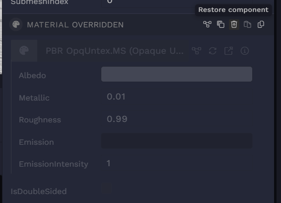 You can restore your deleted component by clicking on the icon <q>Restore component</q>.
