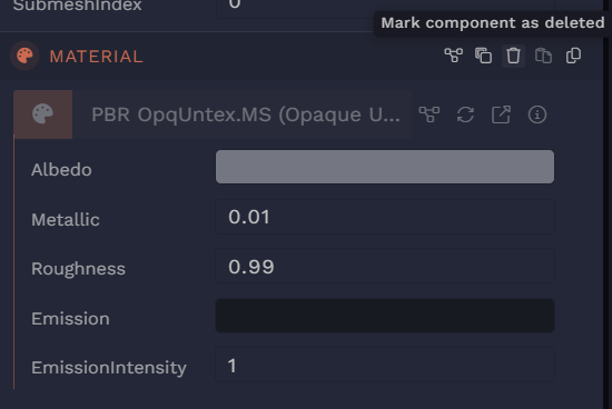 Delete component by clicking on the icon <q>Mark component as deleted</q>.